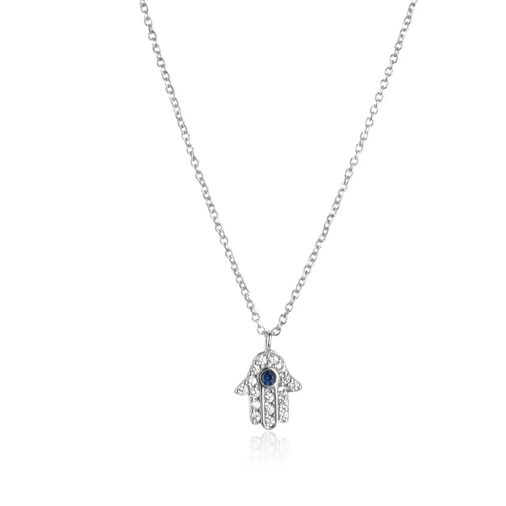 Hamsa Hand with Cubic Zirconia Necklace | Vallria