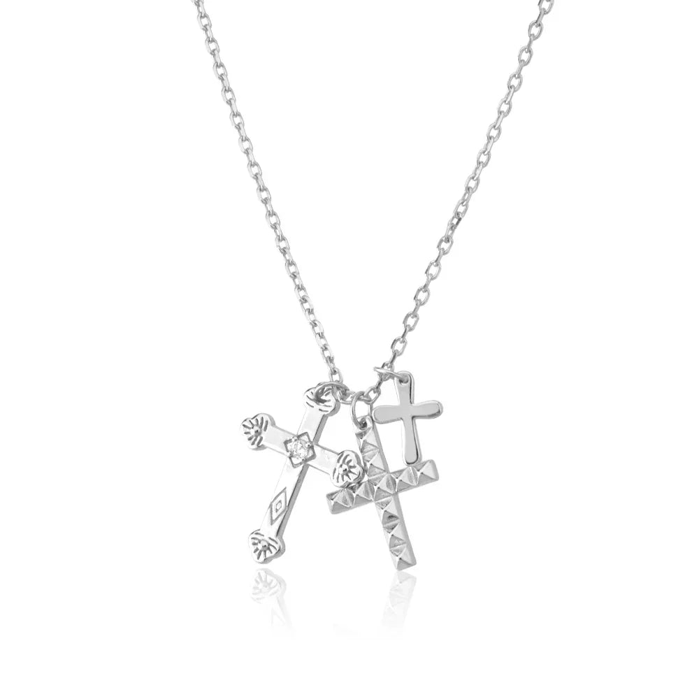 Cross Triple Cubic Zirconia Necklace | Vallria