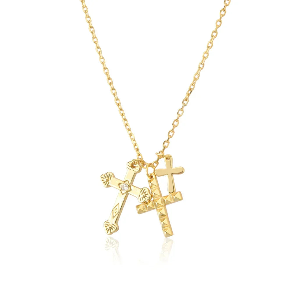 Cross Triple Cubic Zirconia Necklace | Vallria