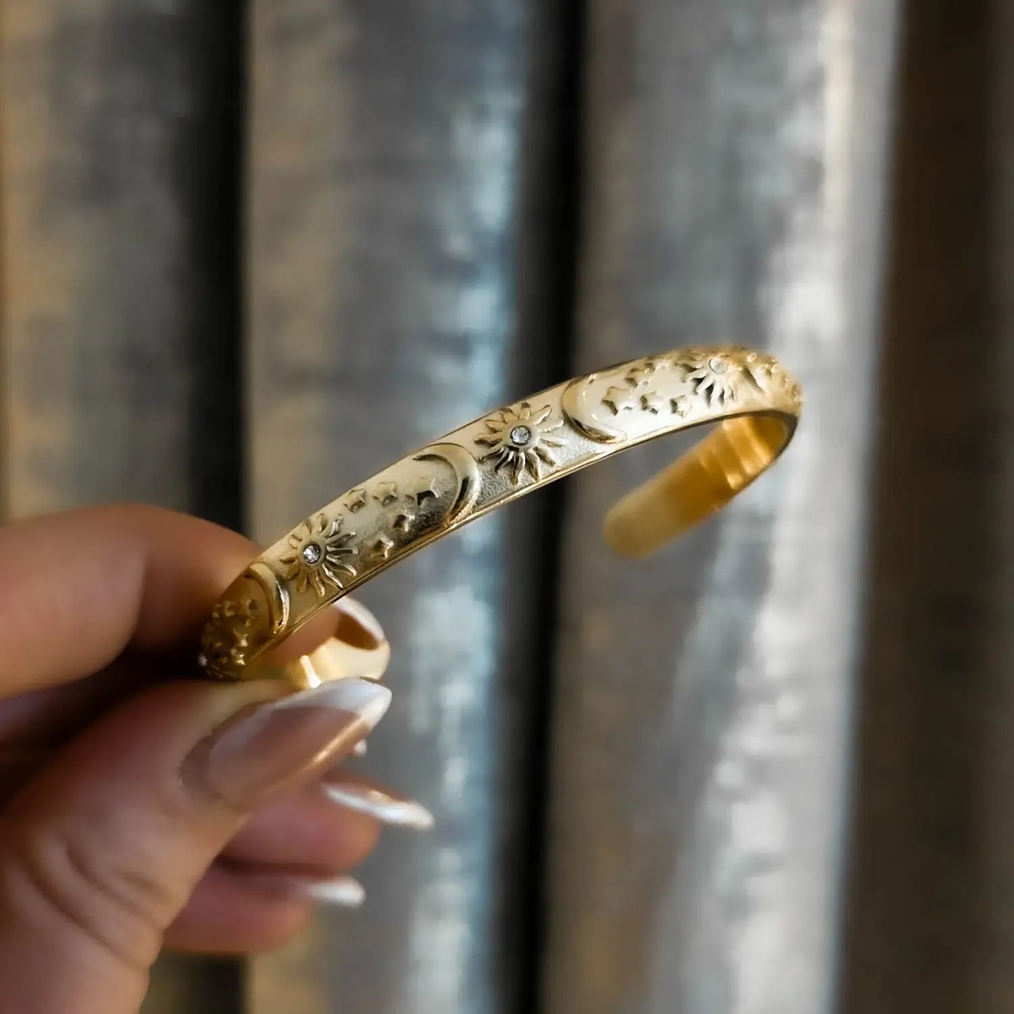 Celeste Sun and Moon with Crystals of Cubic Zirconia Bangle | Vallria