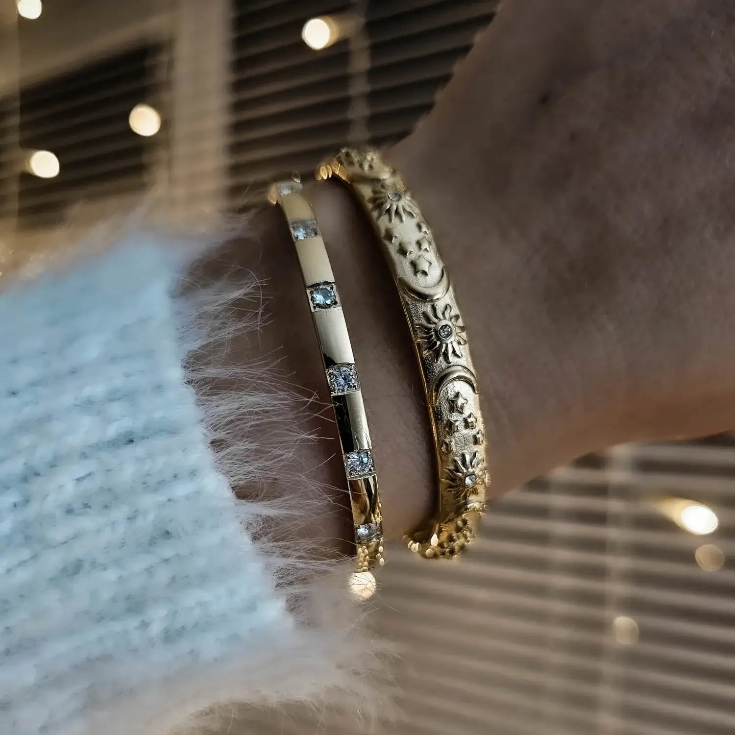 Celeste Sun and Moon with Crystals of Cubic Zirconia Bangle | Vallria