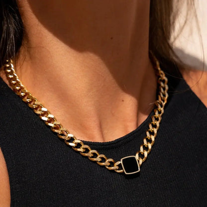 Chain Onyx Square Necklace | Vallria