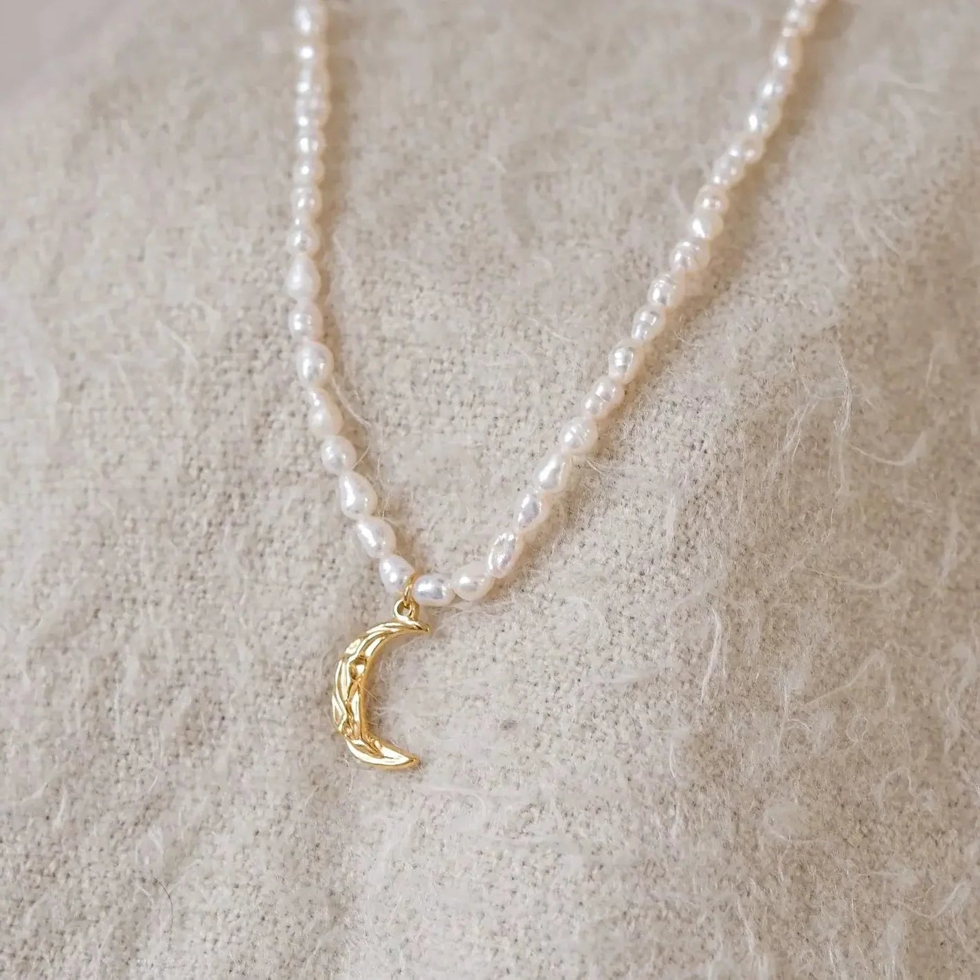 Real Pearls with Moon Pendant Necklace | Vallria
