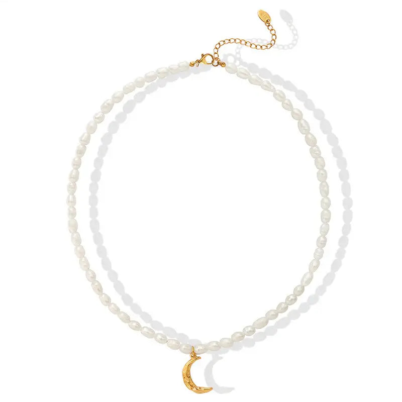 Real Pearls with Moon Pendant Necklace | Vallria