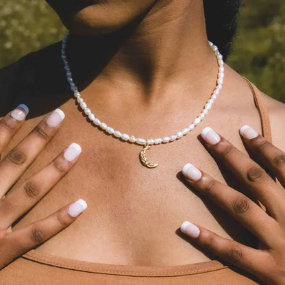 Real Pearls with Moon Pendant Necklace | Vallria