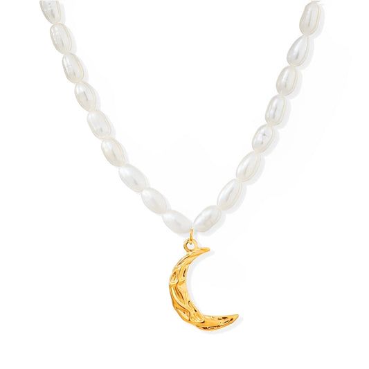Real Pearls with Moon Pendant Necklace | Vallria