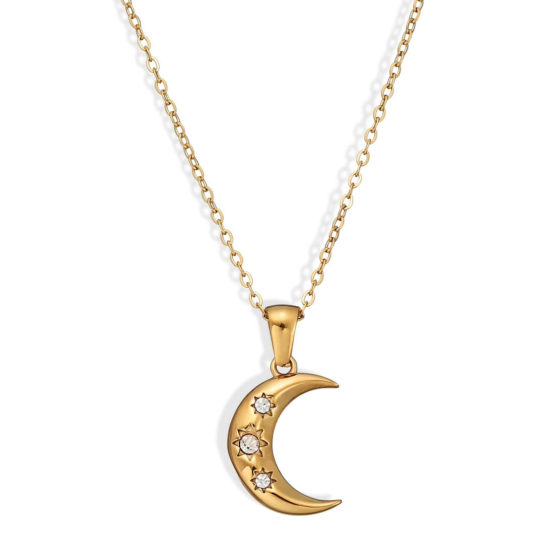 Moon Crescent of Cubic Zirconia Necklace | Vallria