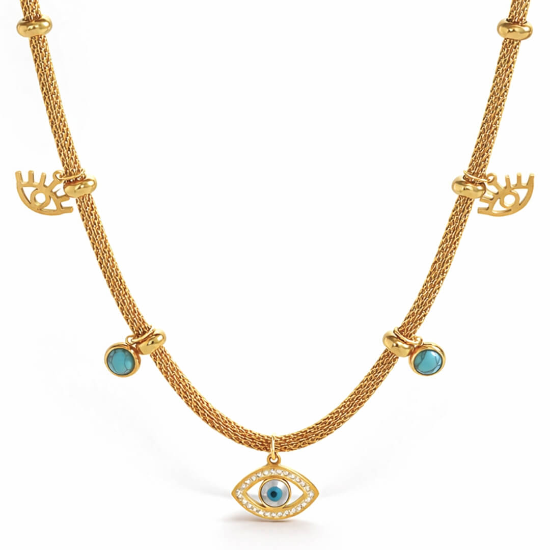 Evil Eye with Pearl Turquoise Necklace | Vallria