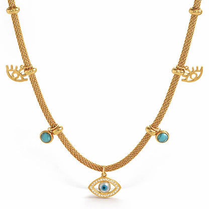 Evil Eye with Pearl Turquoise Necklace | Vallria