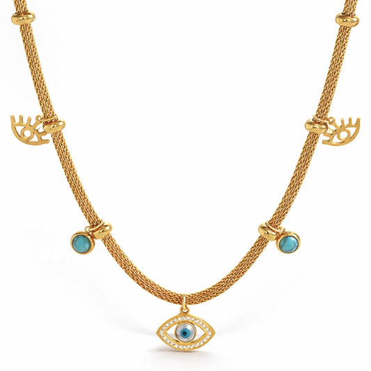 Evil Eye with Pearl Turquoise Necklace | Vallria