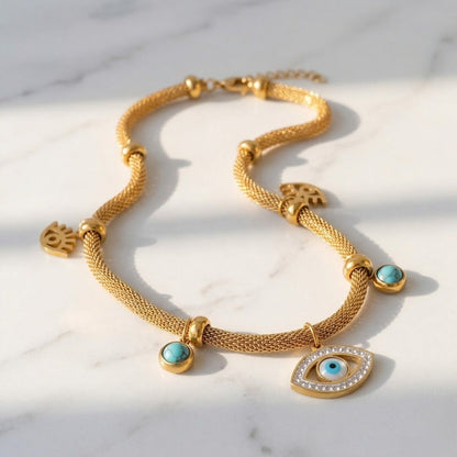 Evil Eye with Pearl Turquoise Necklace | Vallria