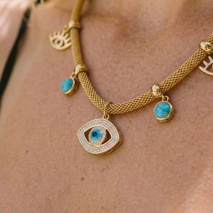 Evil Eye with Pearl Turquoise Necklace | Vallria