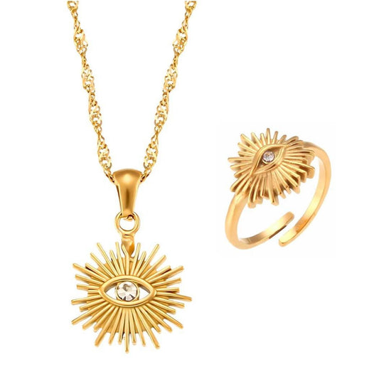 Occhio: Necklace + Ring Adjustable Jewelry Set | Vallria