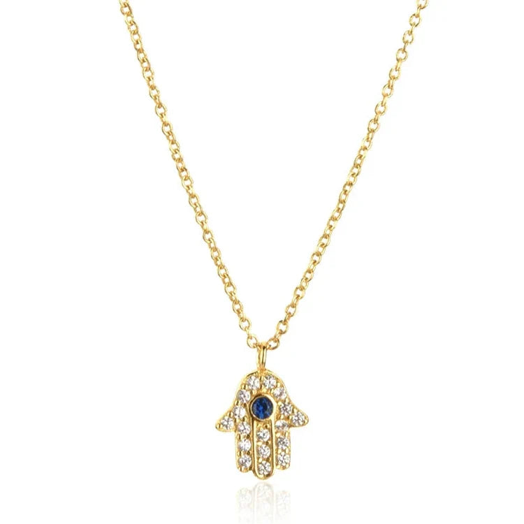 Hamsa Hand with Cubic Zirconia Necklace | Vallria