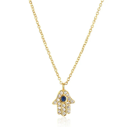 Hamsa Hand with Cubic Zirconia Necklace | Vallria