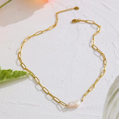Pearl Rustic with Eslabones Necklace | Vallria