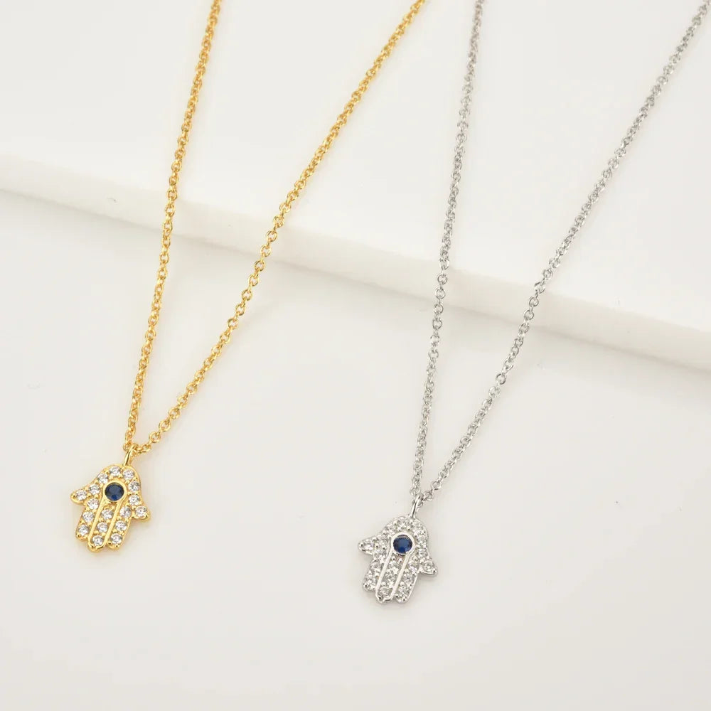 Hamsa Hand with Cubic Zirconia Necklace | Vallria