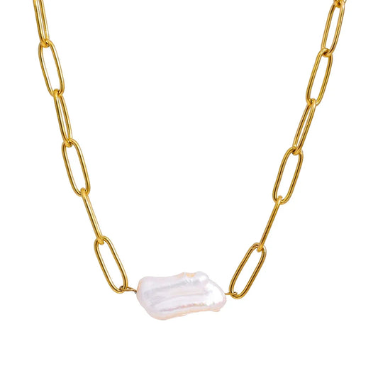 Pearl Rustic with Eslabones Necklace | Vallria