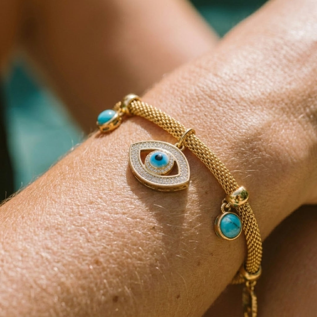 Evil Eye with Pearl Turquoise Bracelet | Vallria