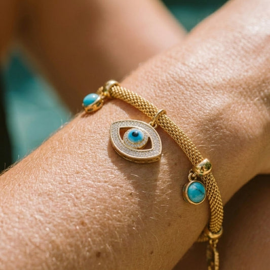 Evil Eye with Pearl Turquoise Bracelet | Vallria