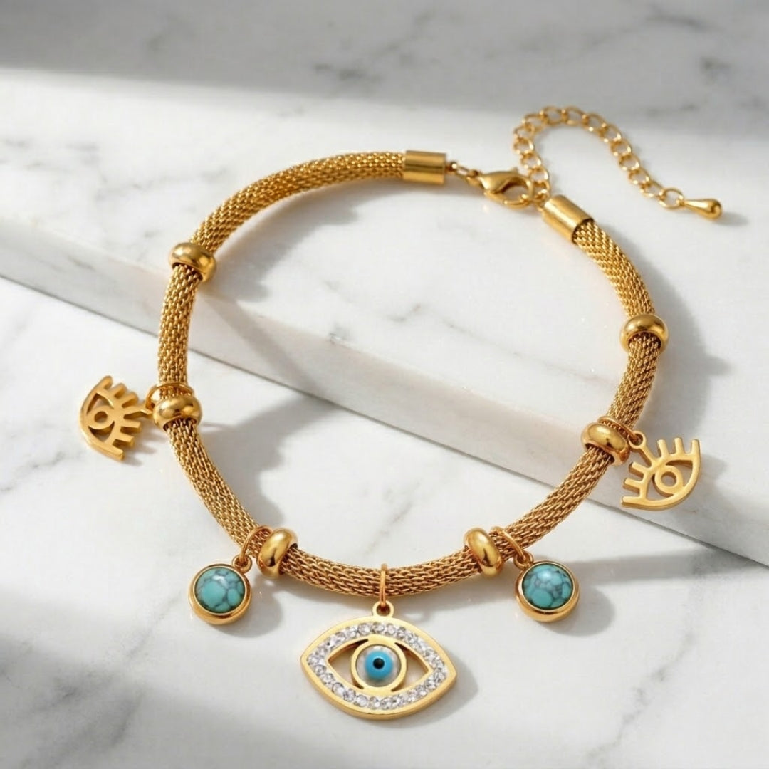 Evil Eye with Pearl Turquoise Bracelet | Vallria
