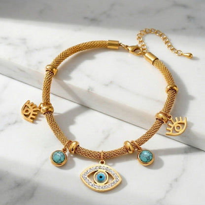 Evil Eye with Pearl Turquoise Bracelet | Vallria