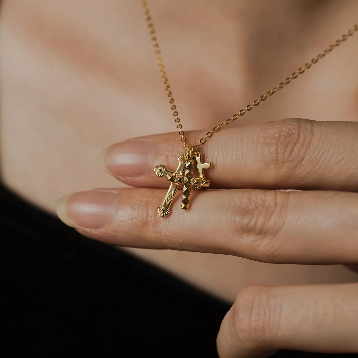 Cross Triple Cubic Zirconia Necklace | Vallria