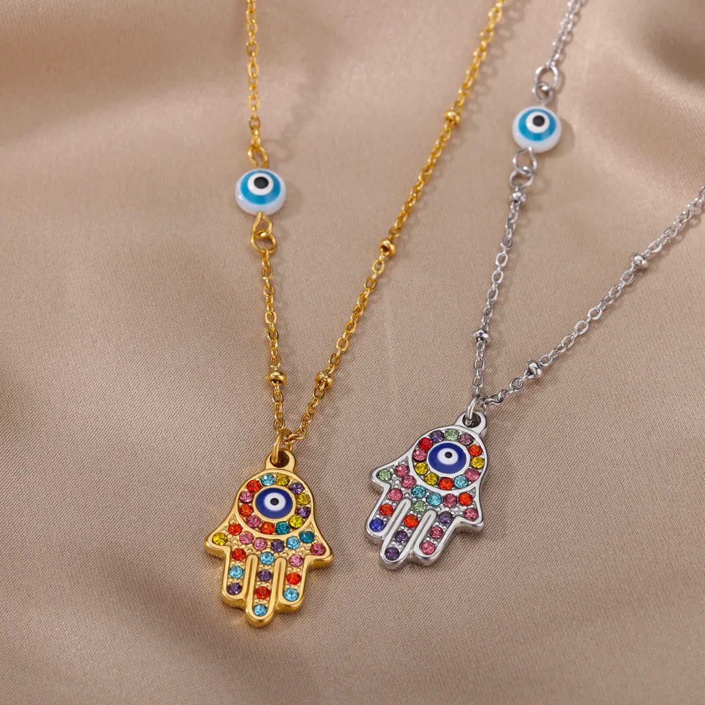 Hamsa Hand with Cubic Zirconia Necklace | Vallria