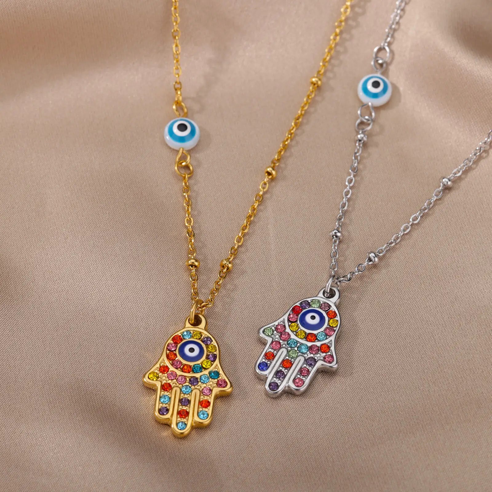 Hamsa Hand with Cubic Zirconia Necklace | Vallria