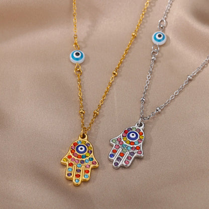 Hamsa Hand with Cubic Zirconia Necklace | Vallria