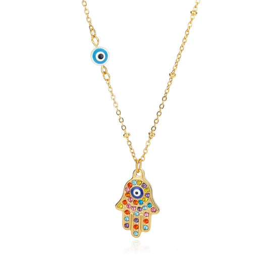 Hamsa Hand with Cubic Zirconia Necklace | Vallria
