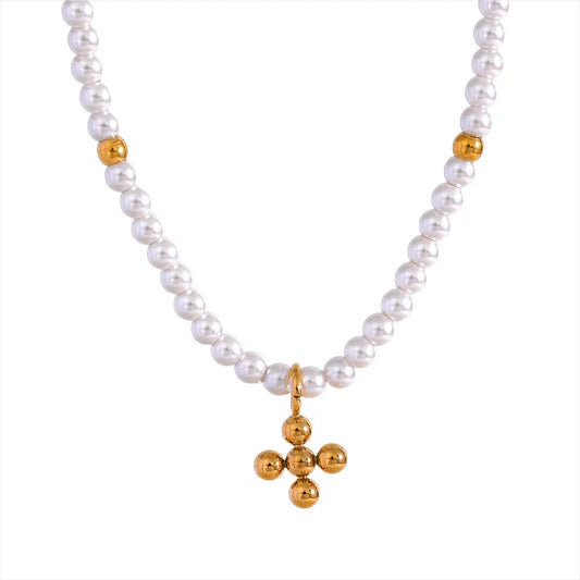 Pearl with Cross Pendant Necklace | Vallria