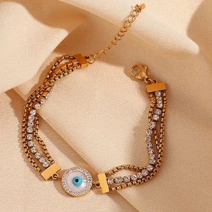 Evil Eye Chain Triple Cubic Zirconia Bracelet | Vallria