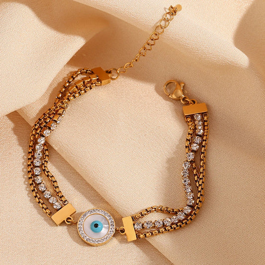 Evil Eye Chain Triple Cubic Zirconia Bracelet | Vallria