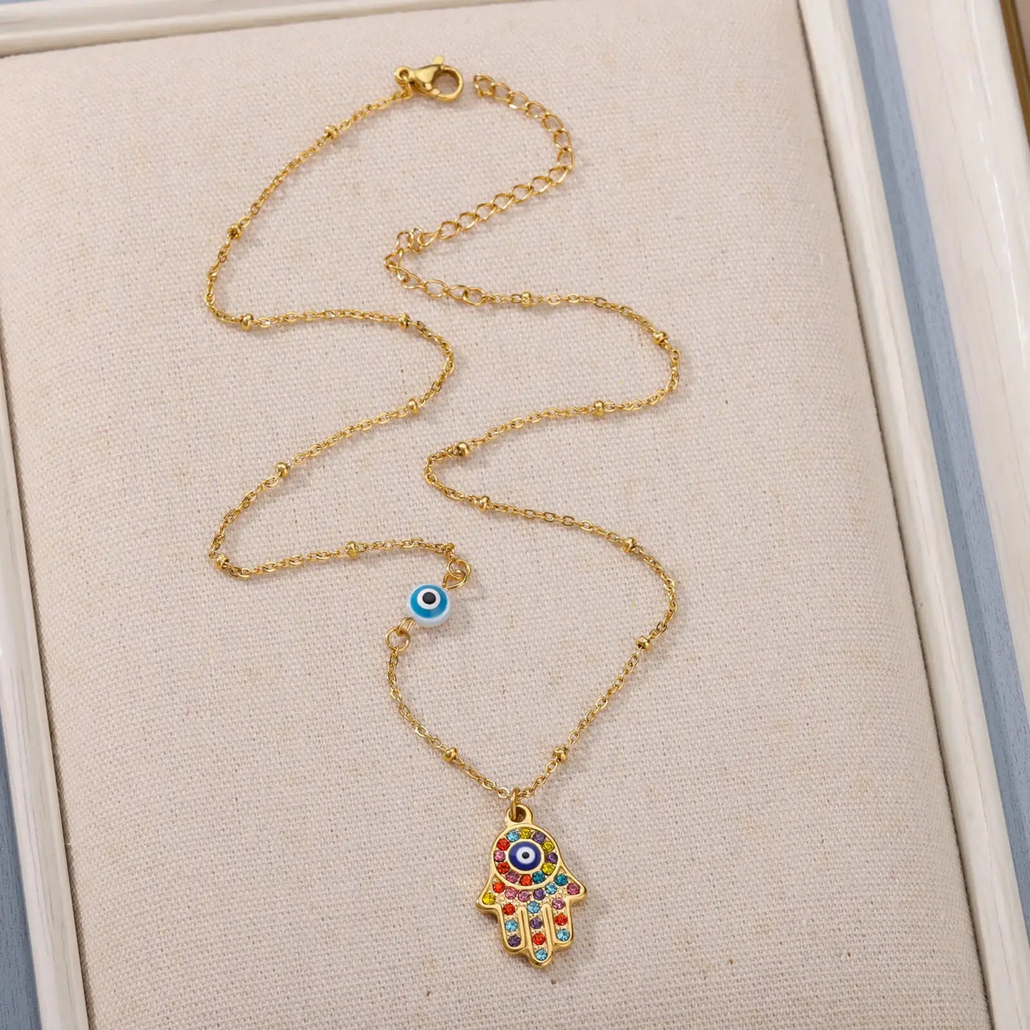 Hamsa Hand with Cubic Zirconia Necklace | Vallria
