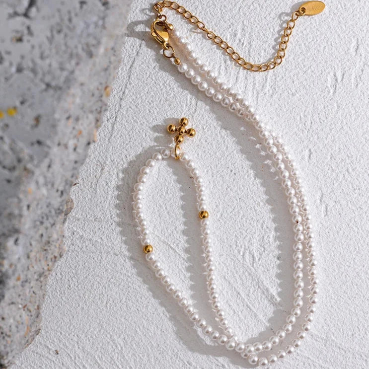 Pearl with Cross Pendant Necklace | Vallria