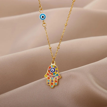 Hamsa Hand with Cubic Zirconia Necklace | Vallria