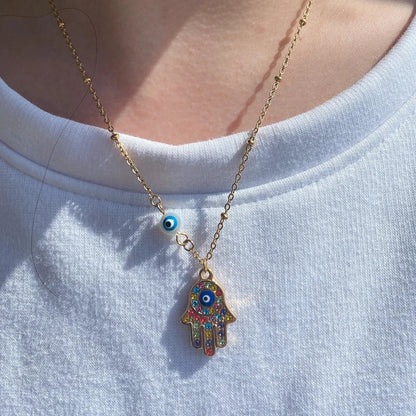 Hamsa Hand with Cubic Zirconia Necklace | Vallria
