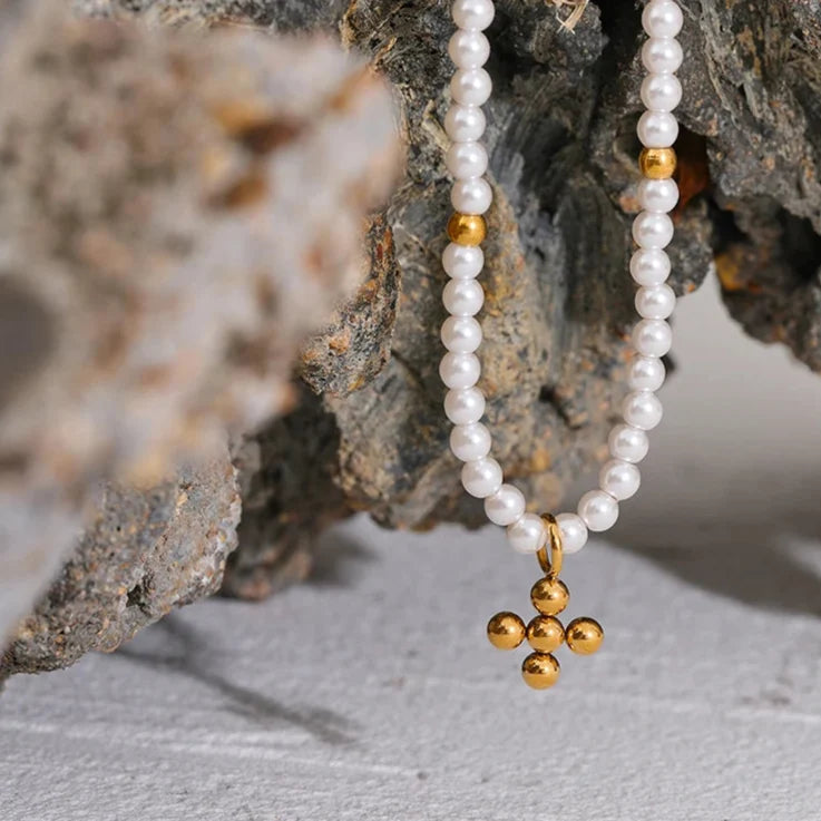 Pearl with Cross Pendant Necklace | Vallria