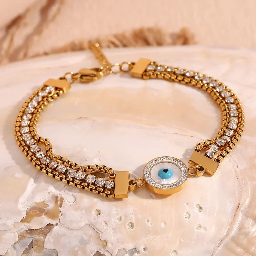 Evil Eye Chain Triple Cubic Zirconia Bracelet | Vallria