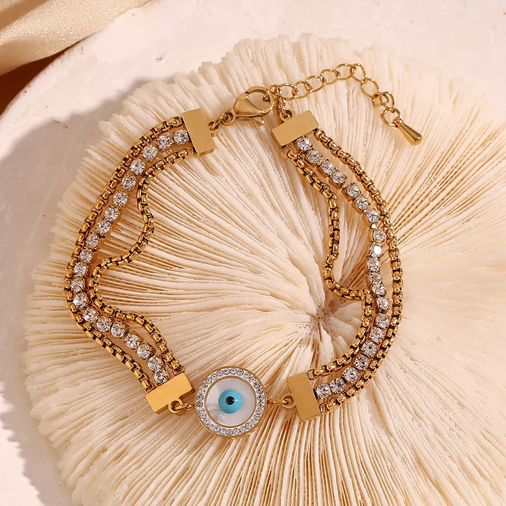 Evil Eye Chain Triple Cubic Zirconia Bracelet | Vallria