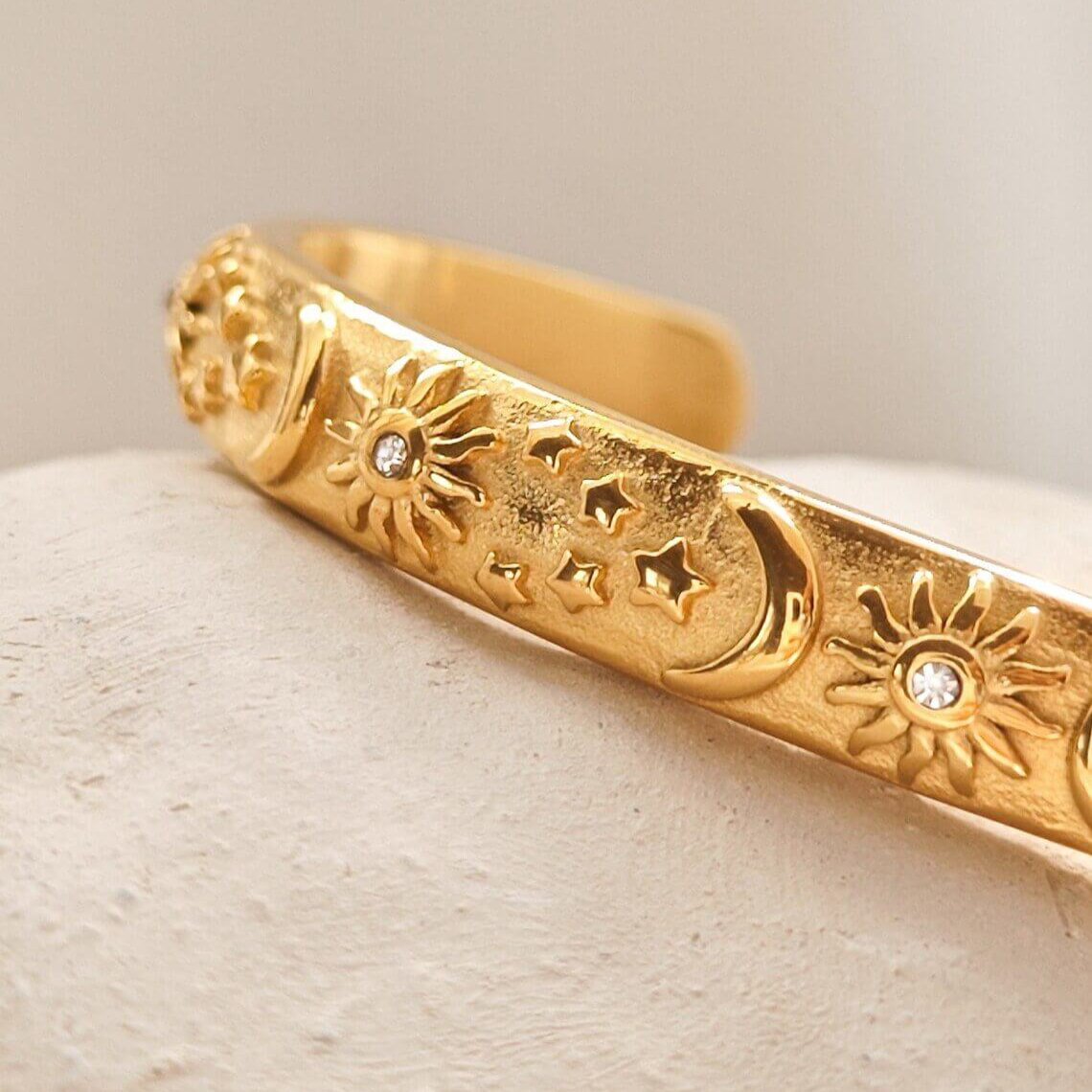 Celeste Sun and Moon with Crystals of Cubic Zirconia Bangle | Vallria