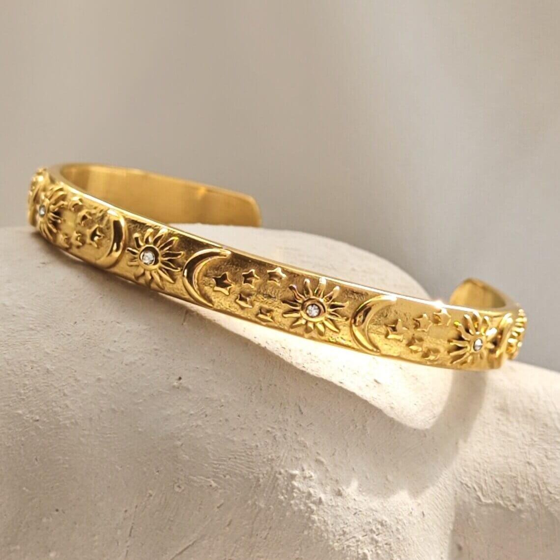 Celeste Sun and Moon with Crystals of Cubic Zirconia Bangle | Vallria