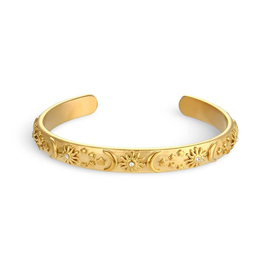 Celeste Sun and Moon with Crystals of Cubic Zirconia Bangle | Vallria