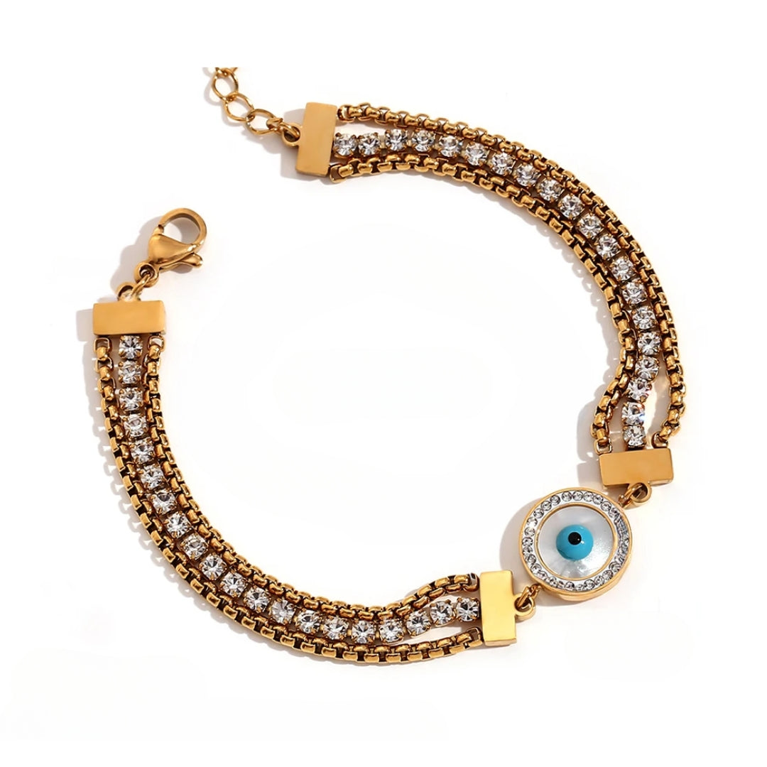 Evil Eye Chain Triple Cubic Zirconia Bracelet | Vallria