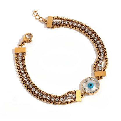 Evil Eye Chain Triple Cubic Zirconia Bracelet | Vallria