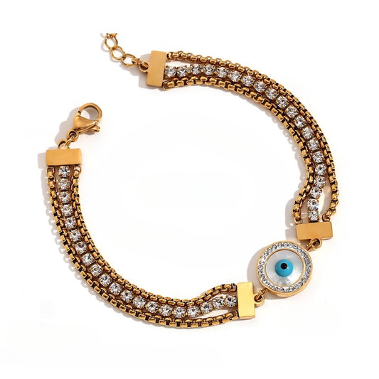 Evil Eye Chain Triple Cubic Zirconia Bracelet | Vallria